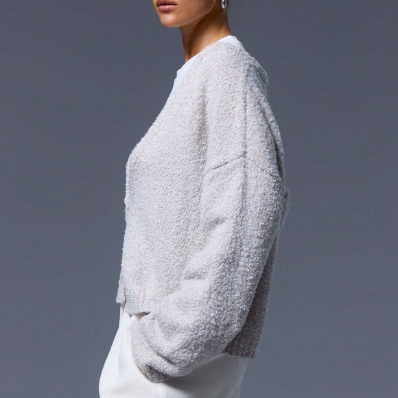 Light Grey Casual Women's One Button Long Sleeve Knit Cardigan - Picture 2 of 5